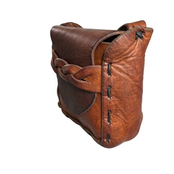 Vintage Brown Leather Shoulder Bag Braided Strap Boho Hippie - Picture 6 of 16